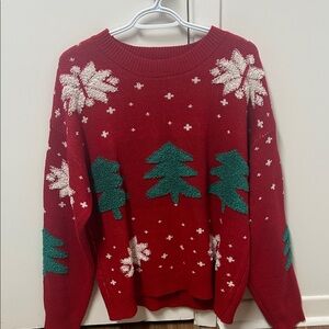 Ardene Red Sweater with Snowflake and Tree Patterns